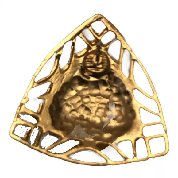 Vintage- Estate Gold Tone Green Swirl Enamel Triangle Pierced Earrings - Picture 6 of 9